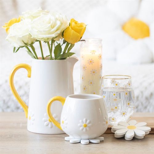 Daisy Print Stemless Glass with Gold Rim – 500ml
