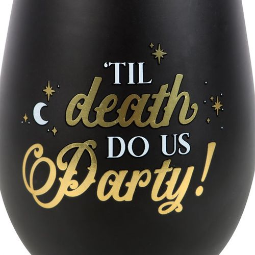 ‘Til Death Do Us Party’ Black & Gold Stemless Wine Glass – Dark Humour & Elegant
