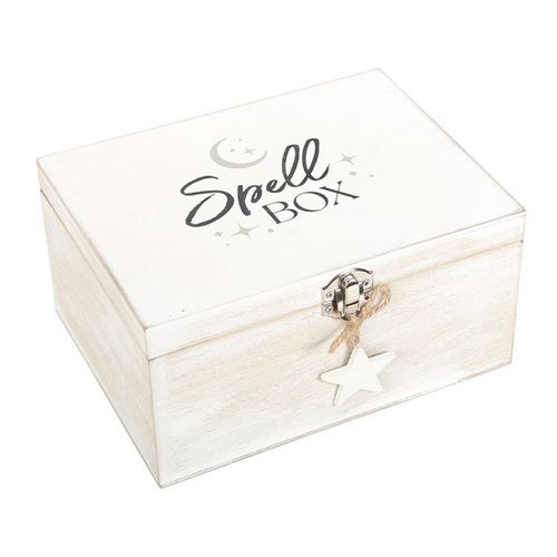White Wash MDF Spell Box with Star Charm | Witchcraft Storage