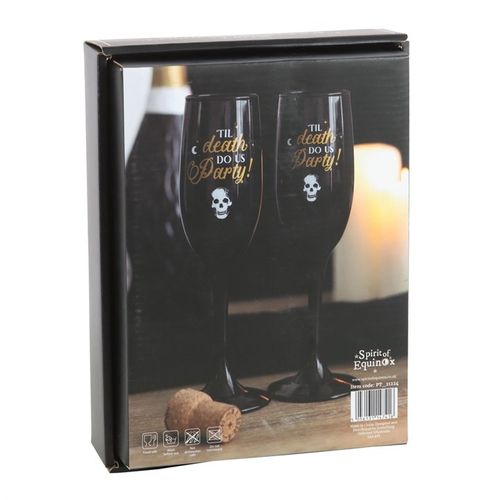 ‘Til Death Do Us Party’ Black & Gold Champagne Glasses – Romantic & Playful