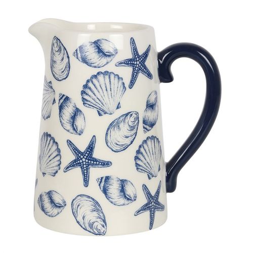 Coastal Charm Flower Jug – Blue Seashell & Starfish Design