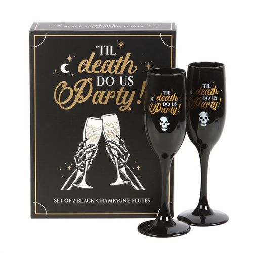 ‘Til Death Do Us Party’ Black & Gold Champagne Glasses – Romantic & Playful