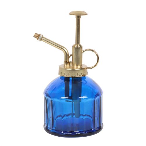 Vintage-Style Blue Glass Plant Mister with Gold Pump