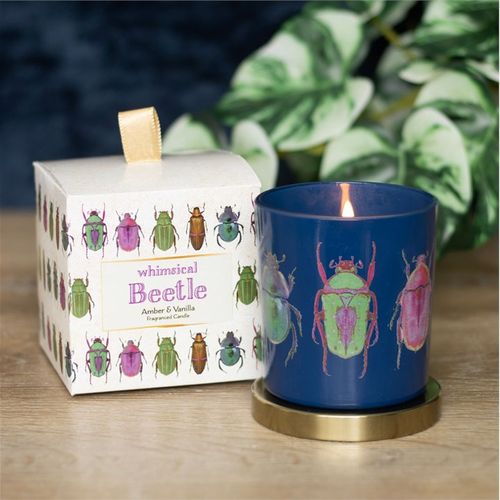Amber & Vanilla Scented Candle – Beetle Design in Blue Glass Jar