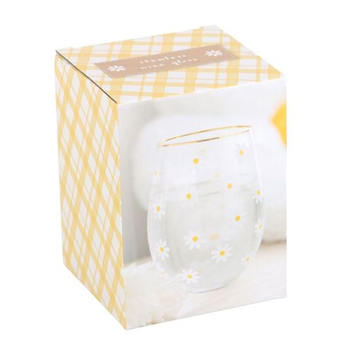 Daisy Print Stemless Glass with Gold Rim – 500ml