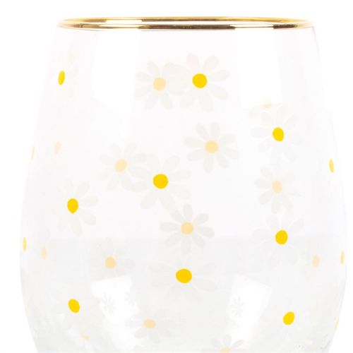 Daisy Print Stemless Glass with Gold Rim – 500ml