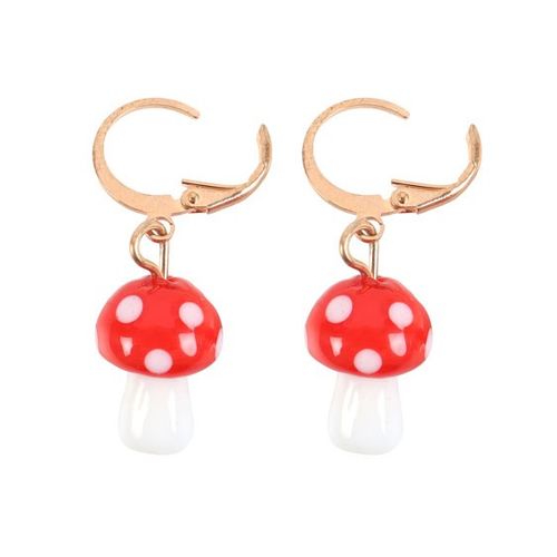 Toadstool Mushroom Gold Hoop Earrings