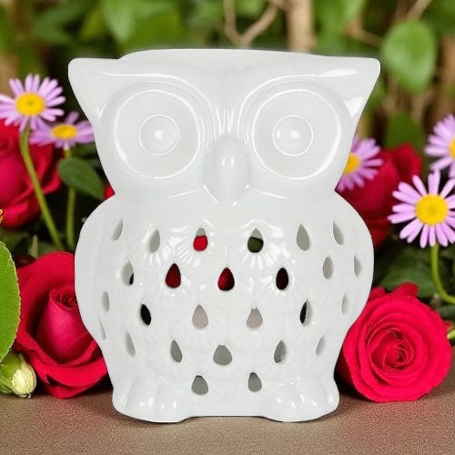White Ceramic Owl Oil Burner – Soothing Scent, Whimsical Style
