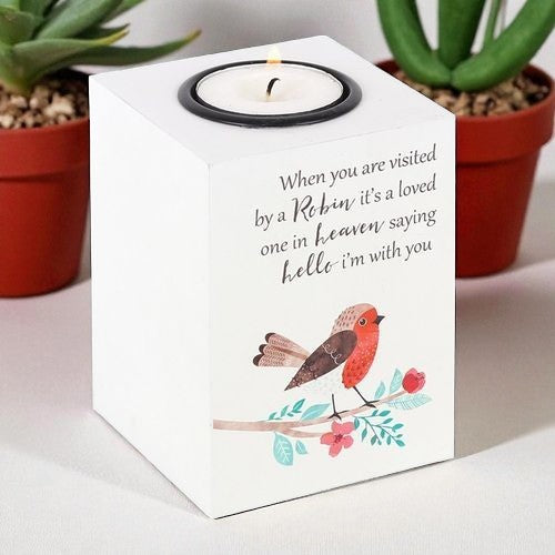 Robin Memorial Cube Tealight Holder – A Comforting Tribute