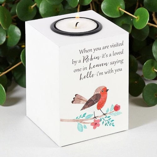 Robin Memorial Cube Tealight Holder – A Comforting Tribute