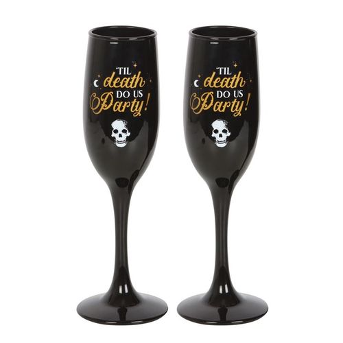 ‘Til Death Do Us Party’ Black & Gold Champagne Glasses – Romantic & Playful